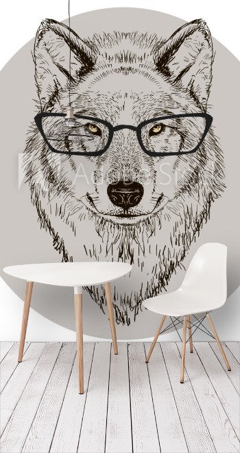 Picture of hipster portrait of wolf with glasses
